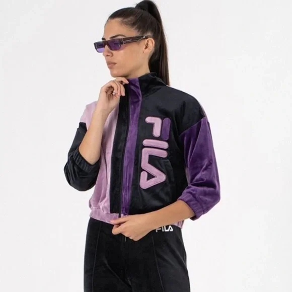 Fila Aya Velour Track Jacket sweatshirt jacket with pockets and zipper athletic - Picture 2 of 8